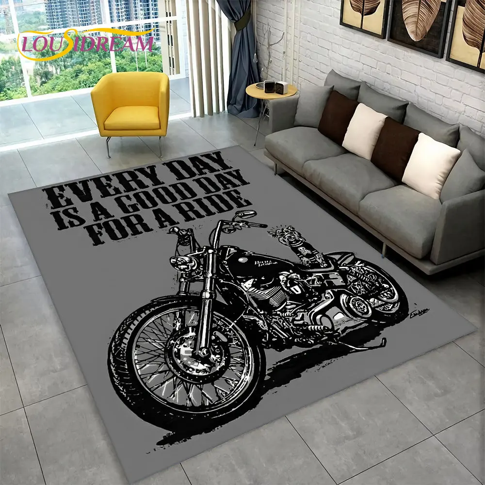 Kids Outdoor Clubhouse - 3D Retro Vintage Motorcycle Area Rug