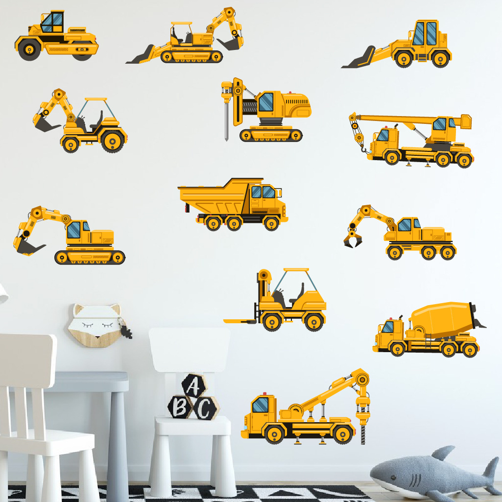Kids Outdoor Excavator - Cartoon Excavator Engineering Car Wall Sticker