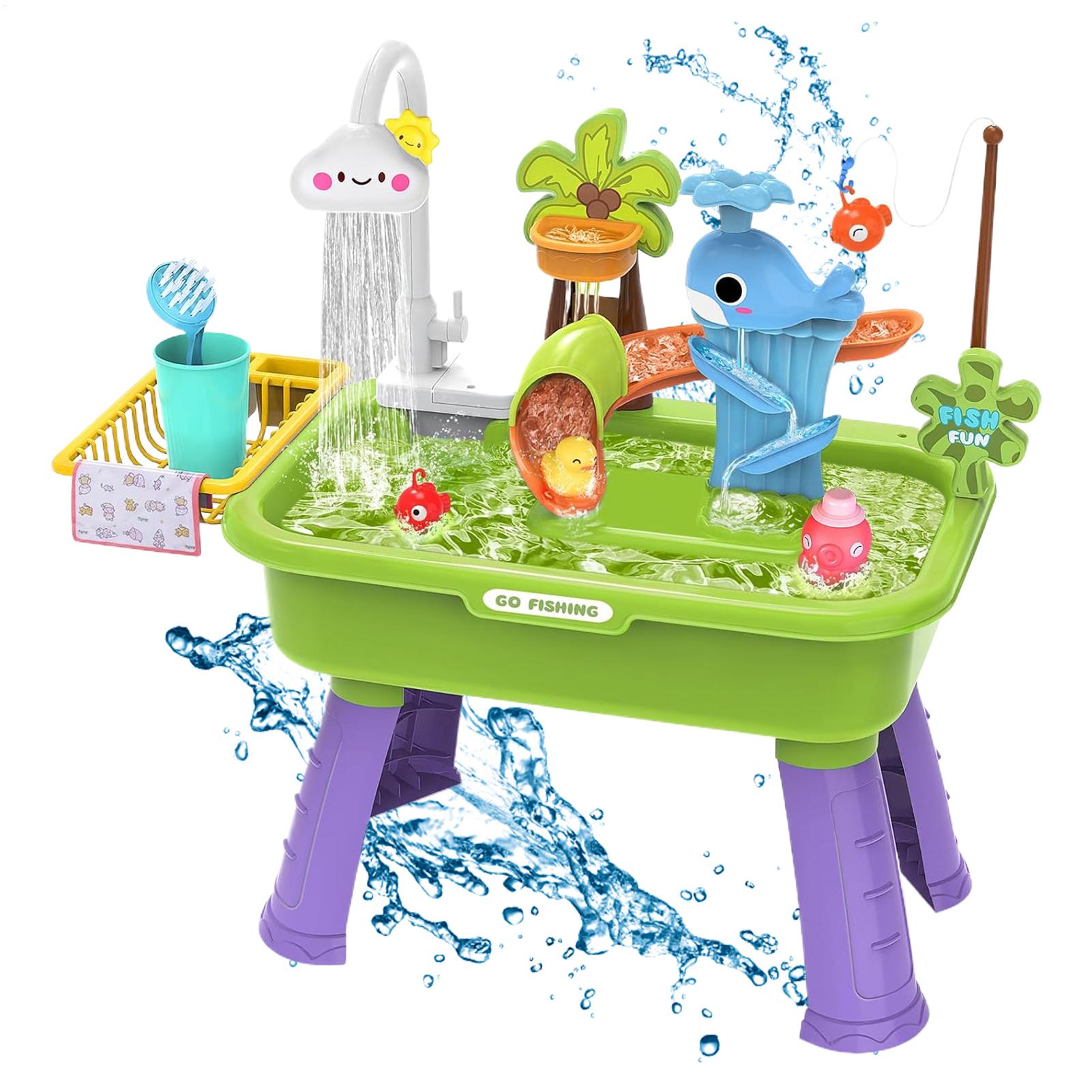Kids Outdoor Water Play Table - Kids Electric Play Sink with Running